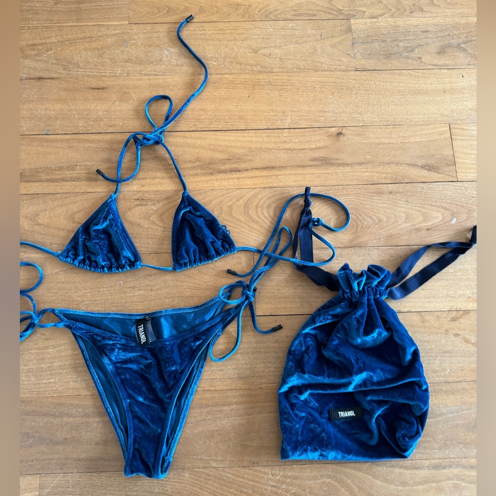 Dark Blue Velour Triangl string bikini